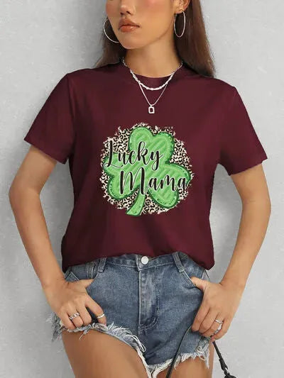 LUCKY MAMA Round Neck T-Shirt Women's T-Shirts - Tophatter Daily Deals